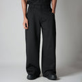 BLACK PIN-RIB WIDE PANTS