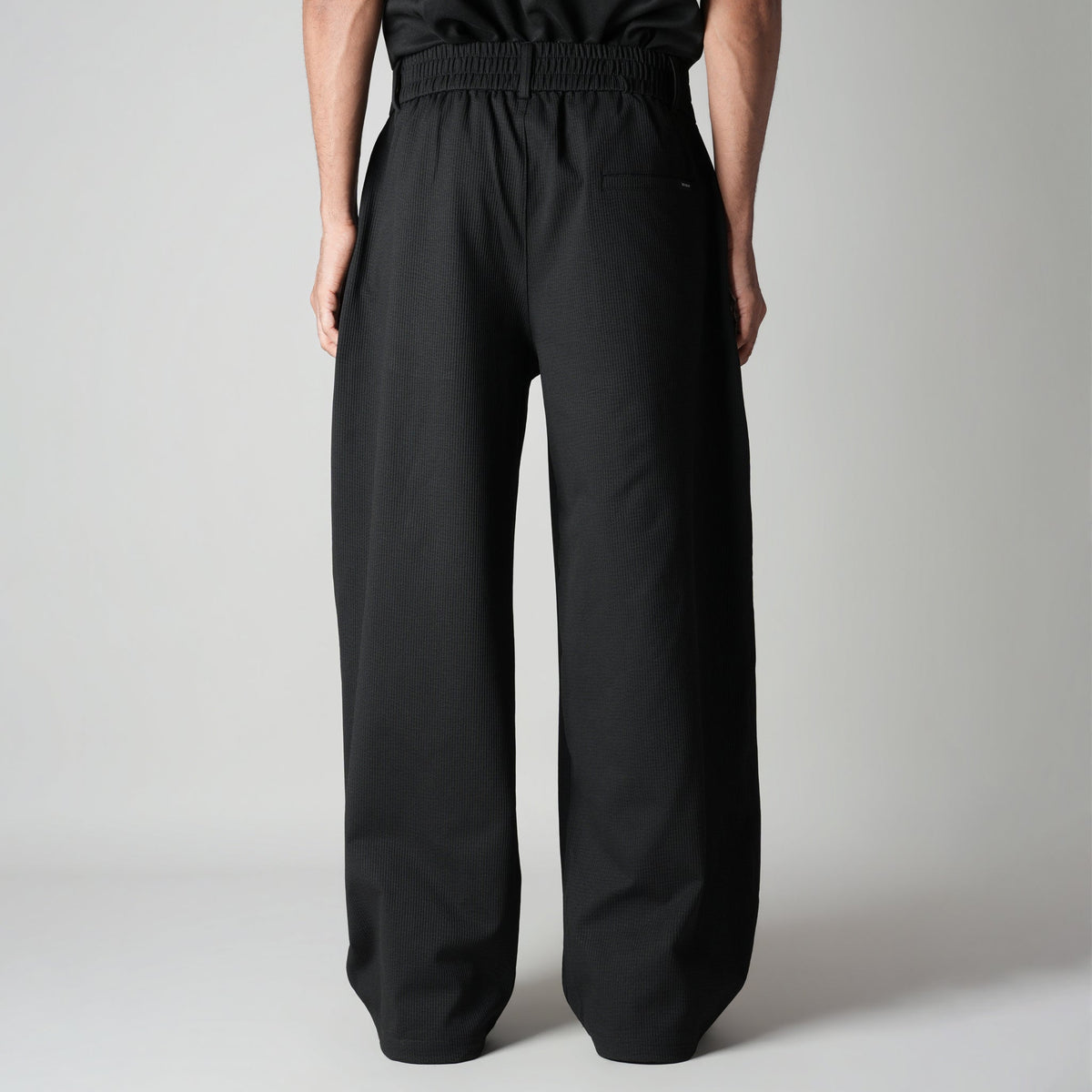 BLACK PIN-RIB WIDE PANTS