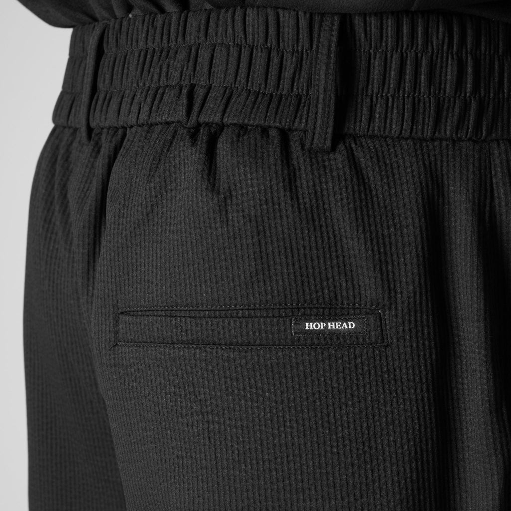BLACK PIN-RIB WIDE PANTS