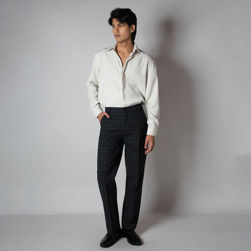BLACK PLAID REGULAR FIT TROUSER