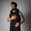 BLACK RAW EDGE SLEEVELESS HOODIE