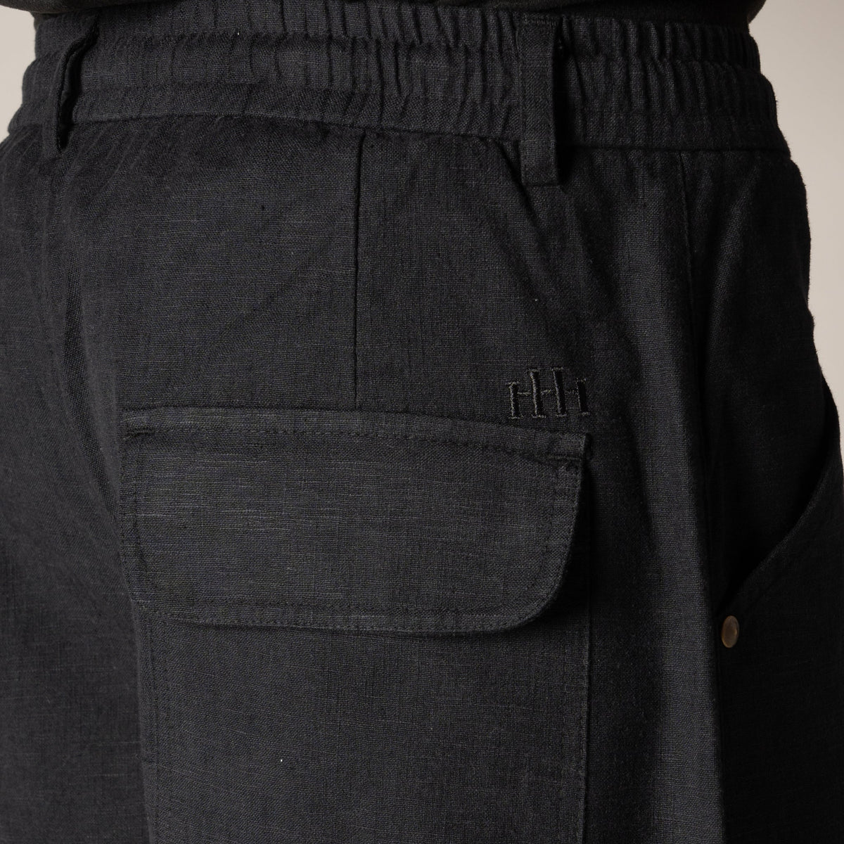 BLACK SOFTMOVE COTTON LINEN PANTS