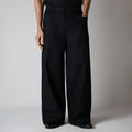 BLACK TEXTURED LINEN TRAVEL PANTS