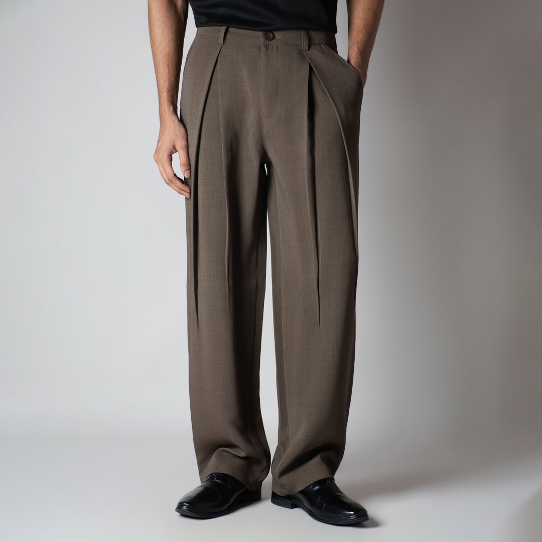 BROWN CROSS PLEAT TROUSER