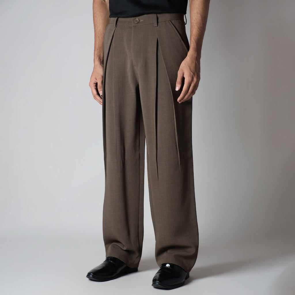 BROWN CROSS PLEAT TROUSER