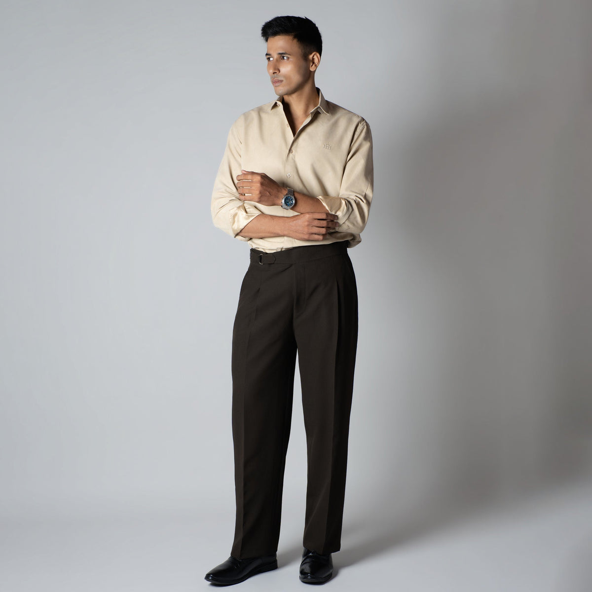 BROWN D-RING ITALIAN STYLE TROUSER