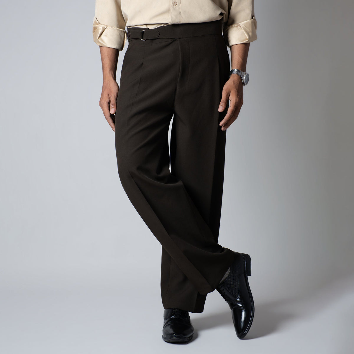 BROWN D-RING ITALIAN STYLE TROUSER