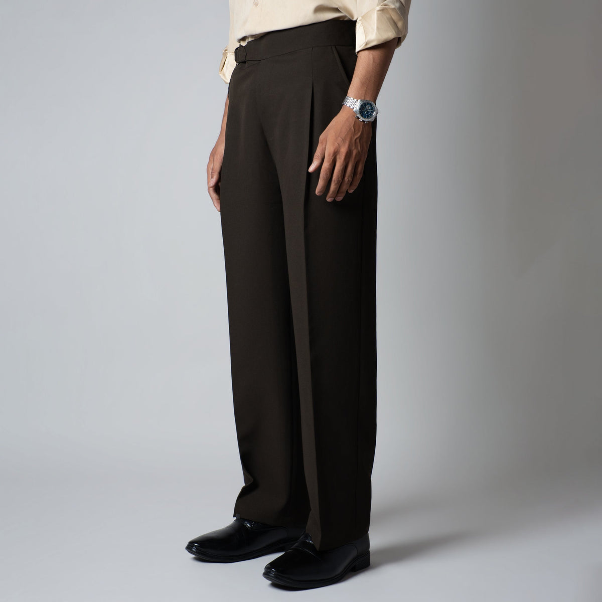 BROWN D-RING ITALIAN STYLE TROUSER