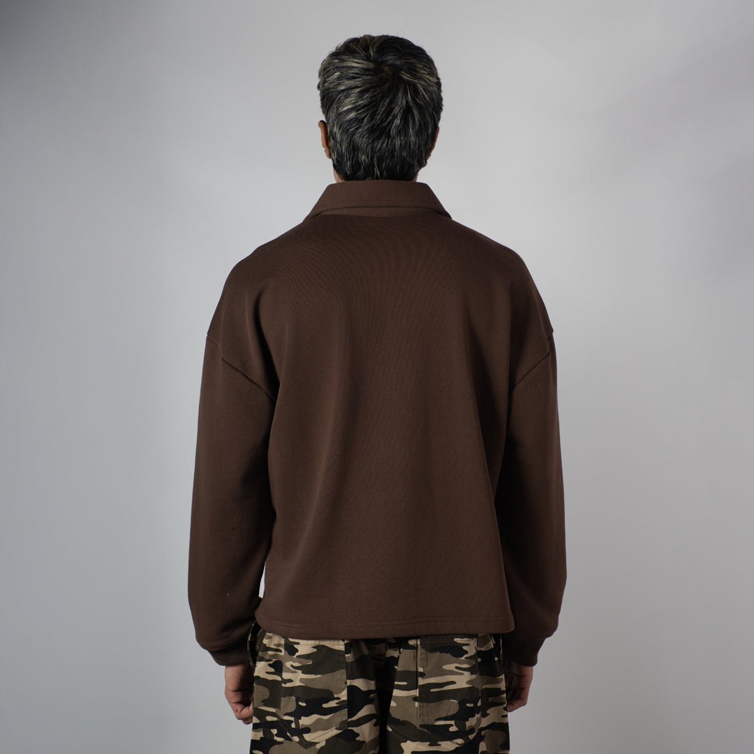 BROWN HALF-ZIPUP PULLOVER POLO
