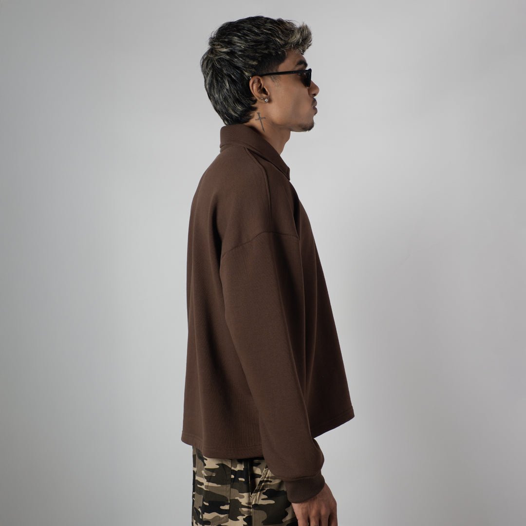BROWN HALF-ZIPUP PULLOVER POLO