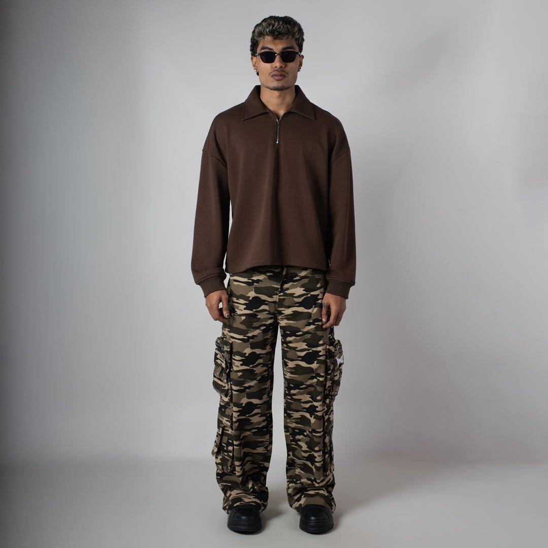 BROWN HALF-ZIPUP PULLOVER POLO