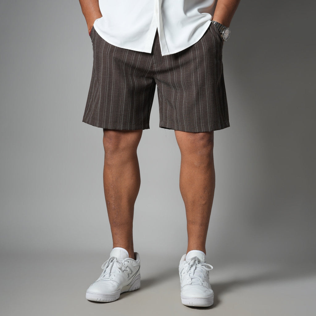 BROWN PINSTRIPE SHORTS