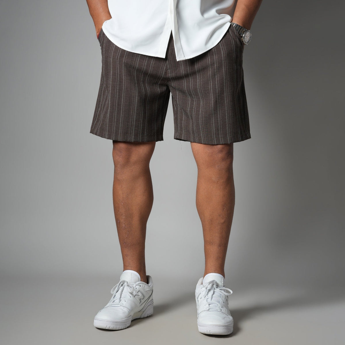 BROWN PINSTRIPE SHORTS