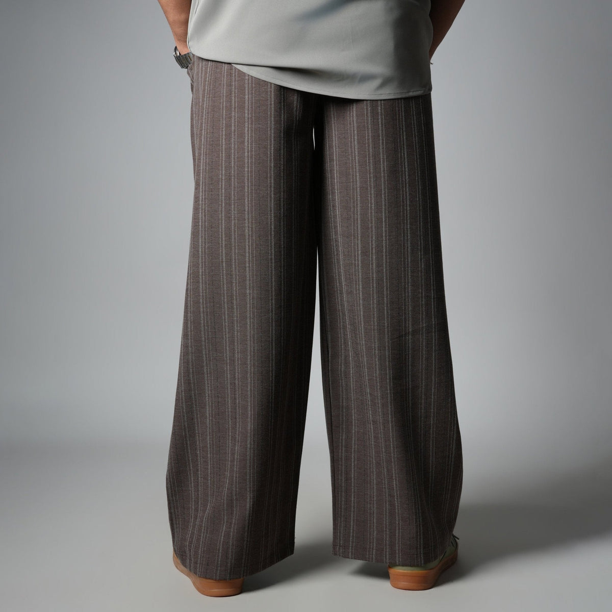 BROWN PINSTRIPE WIDE PANTS