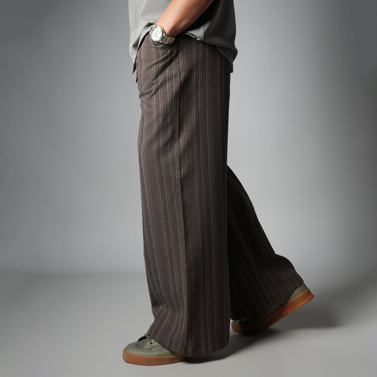 BROWN PINSTRIPE WIDE PANTS