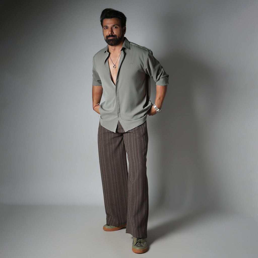 BROWN PINSTRIPE WIDE PANTS