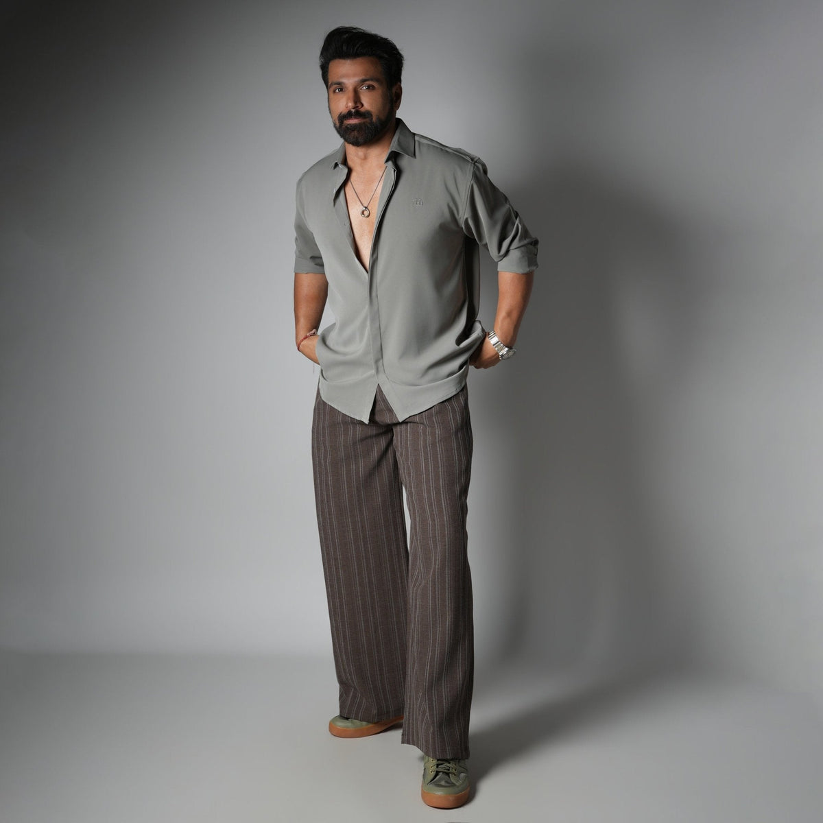 BROWN PINSTRIPE WIDE PANTS
