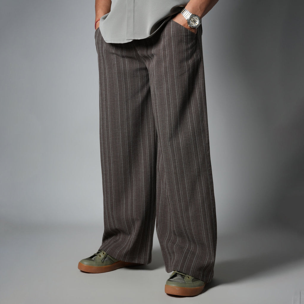 BROWN PINSTRIPE WIDE PANTS