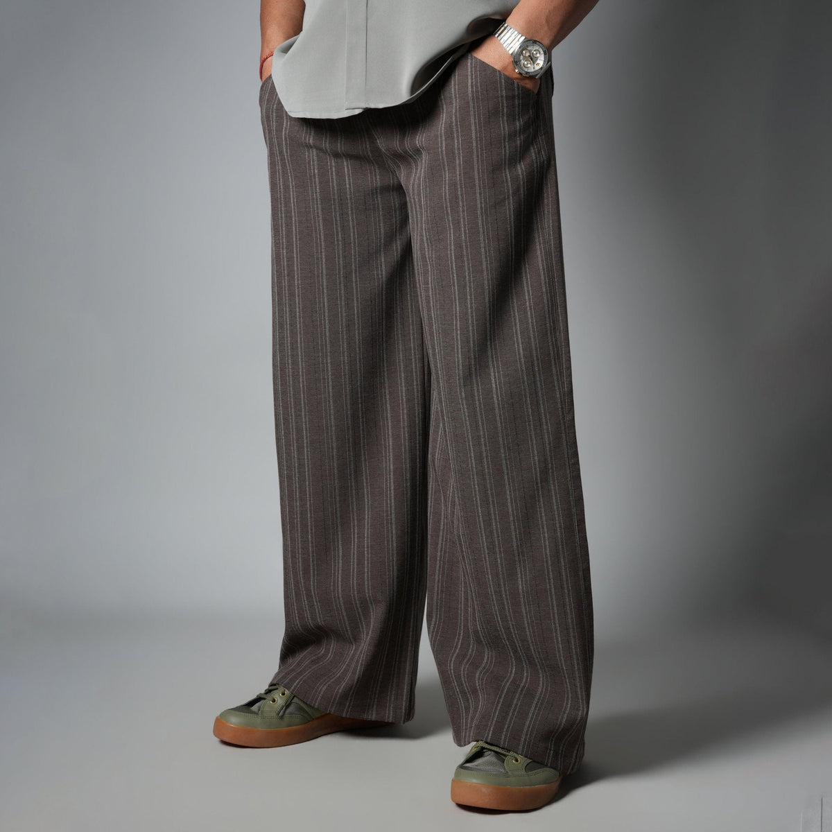 BROWN PINSTRIPE WIDE PANTS