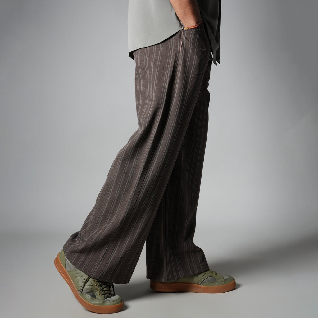 BROWN PINSTRIPE WIDE PANTS