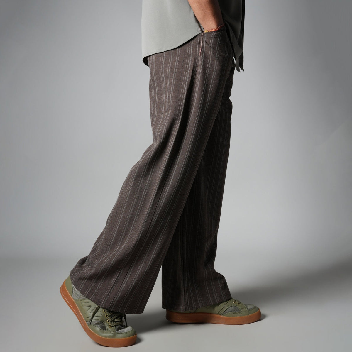 BROWN PINSTRIPE WIDE PANTS