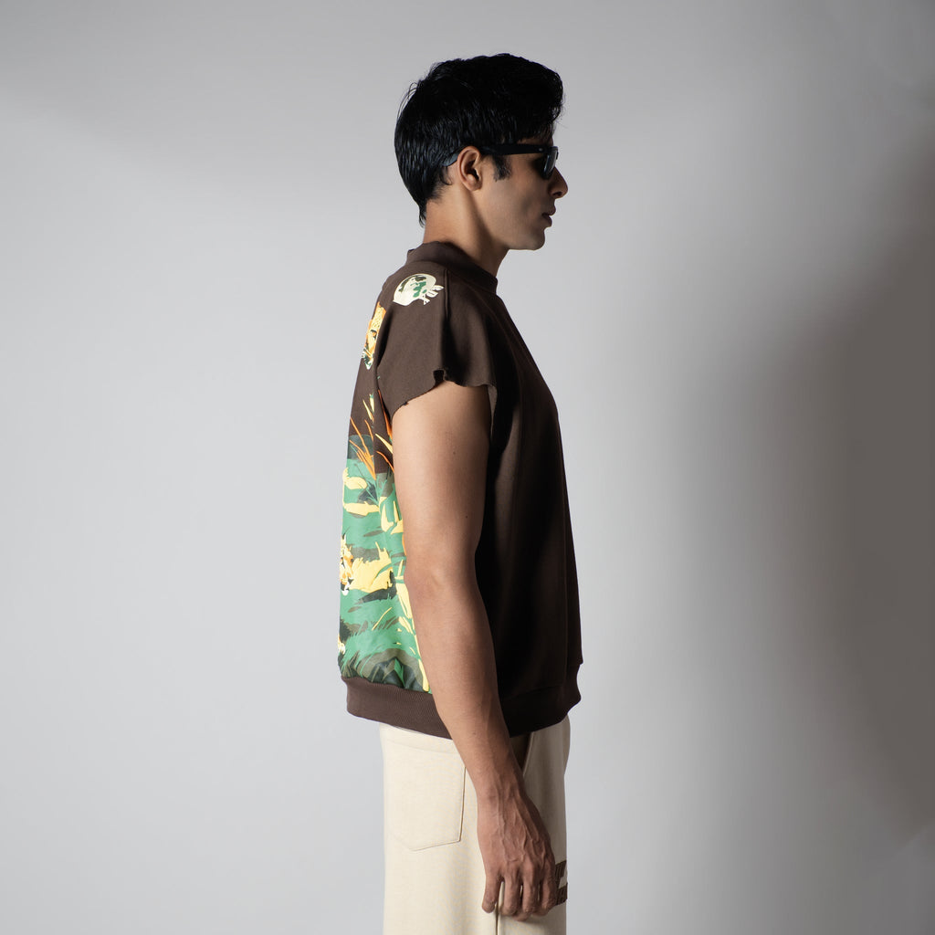 BROWN RAW CUT CHEETA PRINTED SLEEVELESS