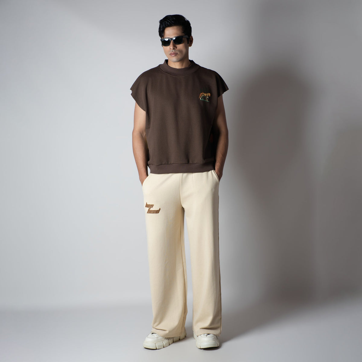 BROWN RAW CUT CHEETA PRINTED SLEEVELESS