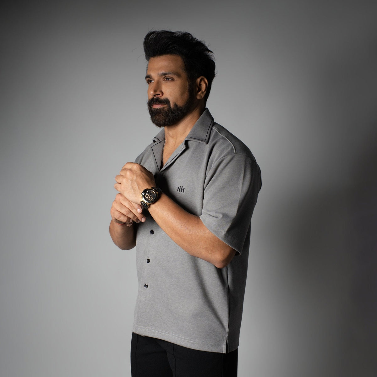 Charcoal Cuban Collar Shirt