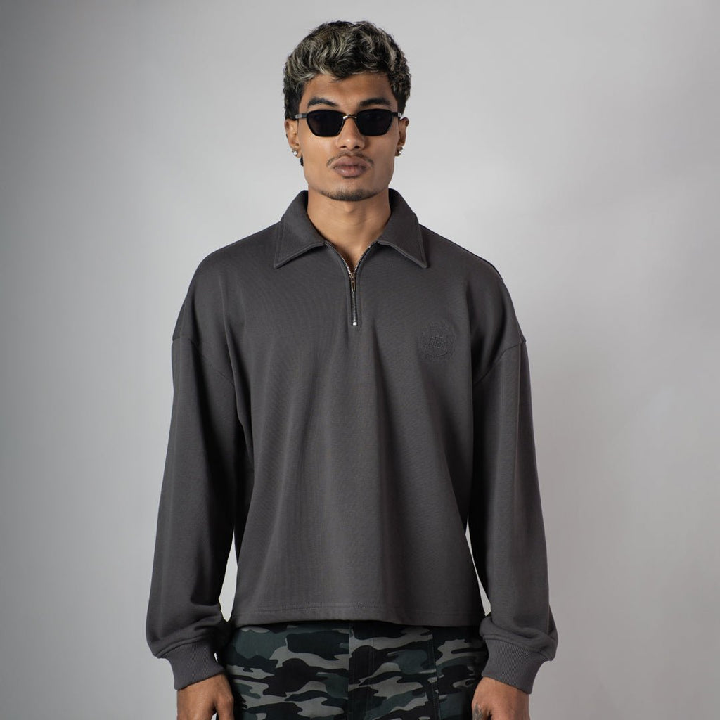 CHARCOAL HALF-ZIPUP PULLOVER POLO