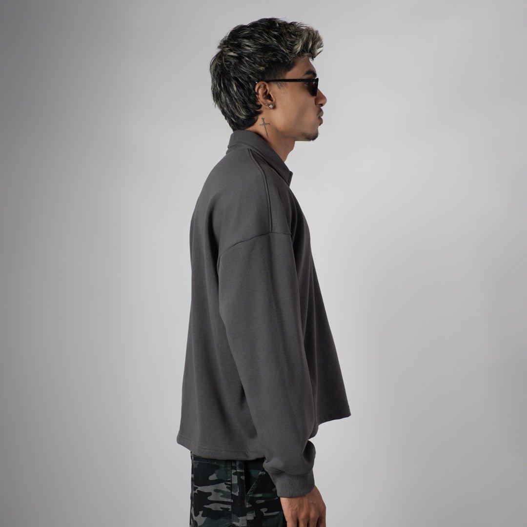 CHARCOAL HALF-ZIPUP PULLOVER POLO