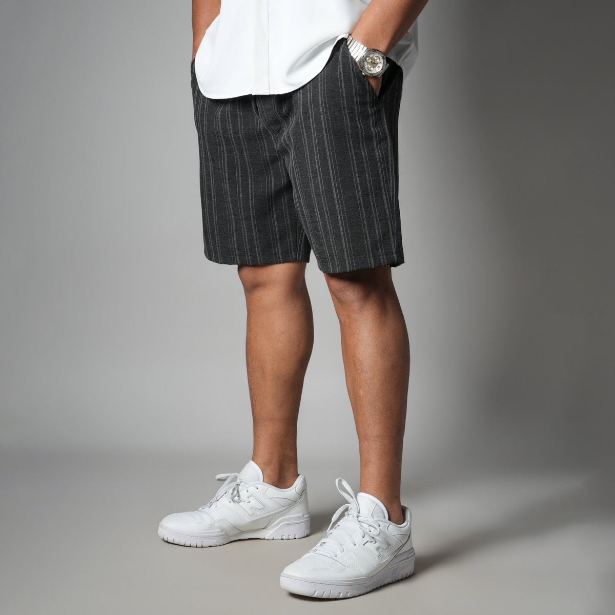 CHARCOAL PINSTRIPE SHORTS