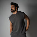 CHARCOAL SLEEVELESS RAW EDGE TSHIRT