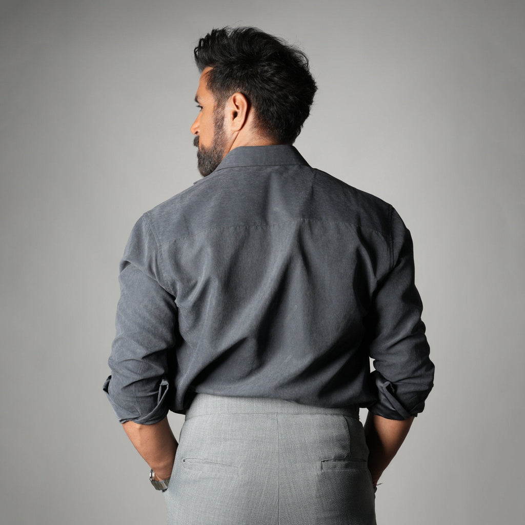CHARCOAL SUEDE LASER LUXE SHIRT