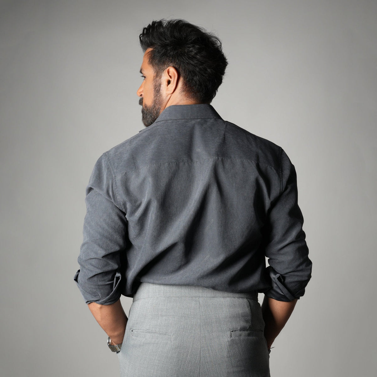 CHARCOAL SUEDE LASER LUXE SHIRT