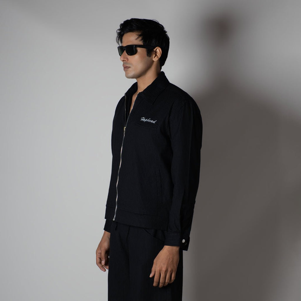 CHARCOAL VERTICAL STRIPED ZIPPER JACKET