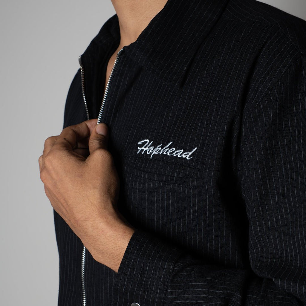 CHARCOAL VERTICAL STRIPED ZIPPER JACKET