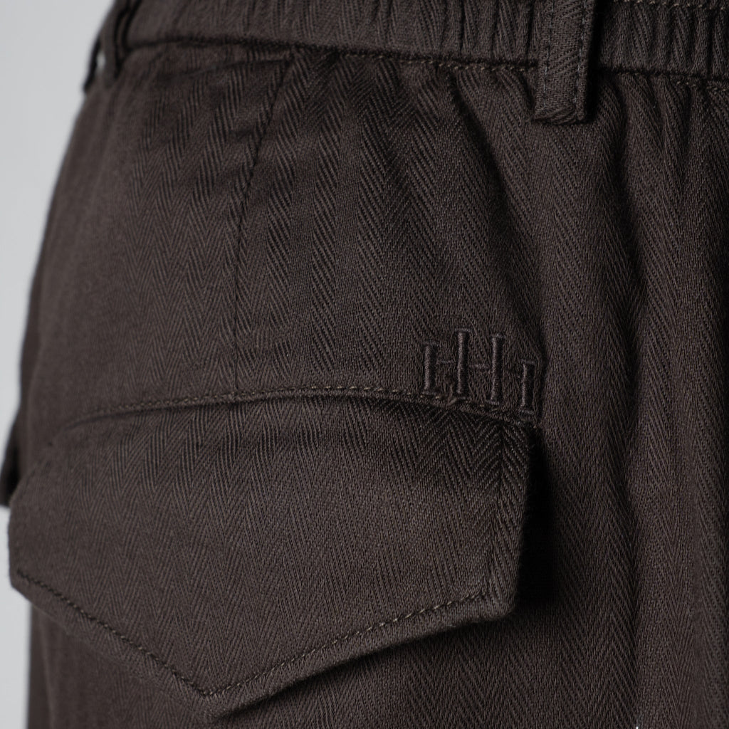 COFFEE BROWN VERTICAL LINE SOFTMOVE LINEN PANTS