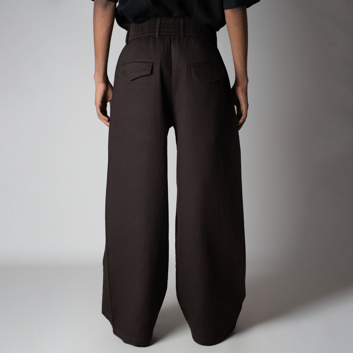 COFFEE BROWN VERTICAL LINE SOFTMOVE LINEN PANTS