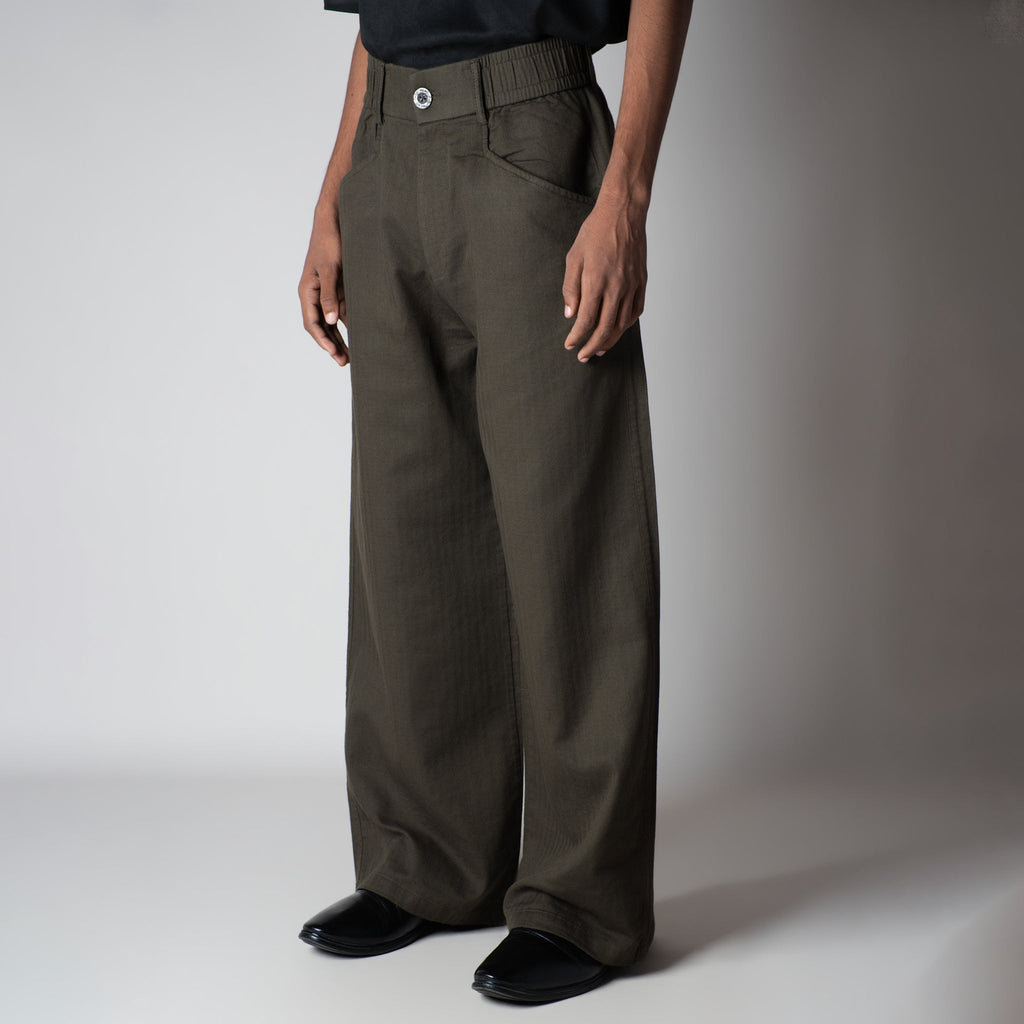 DARK GREEN VERTICAL LINE SOFTMOVE LINEN PANTS
