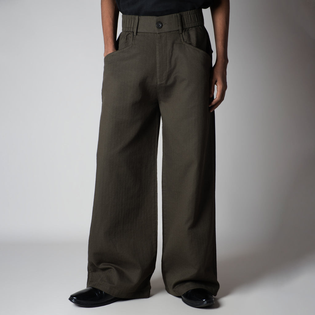 DARK GREEN VERTICAL LINE SOFTMOVE LINEN PANTS