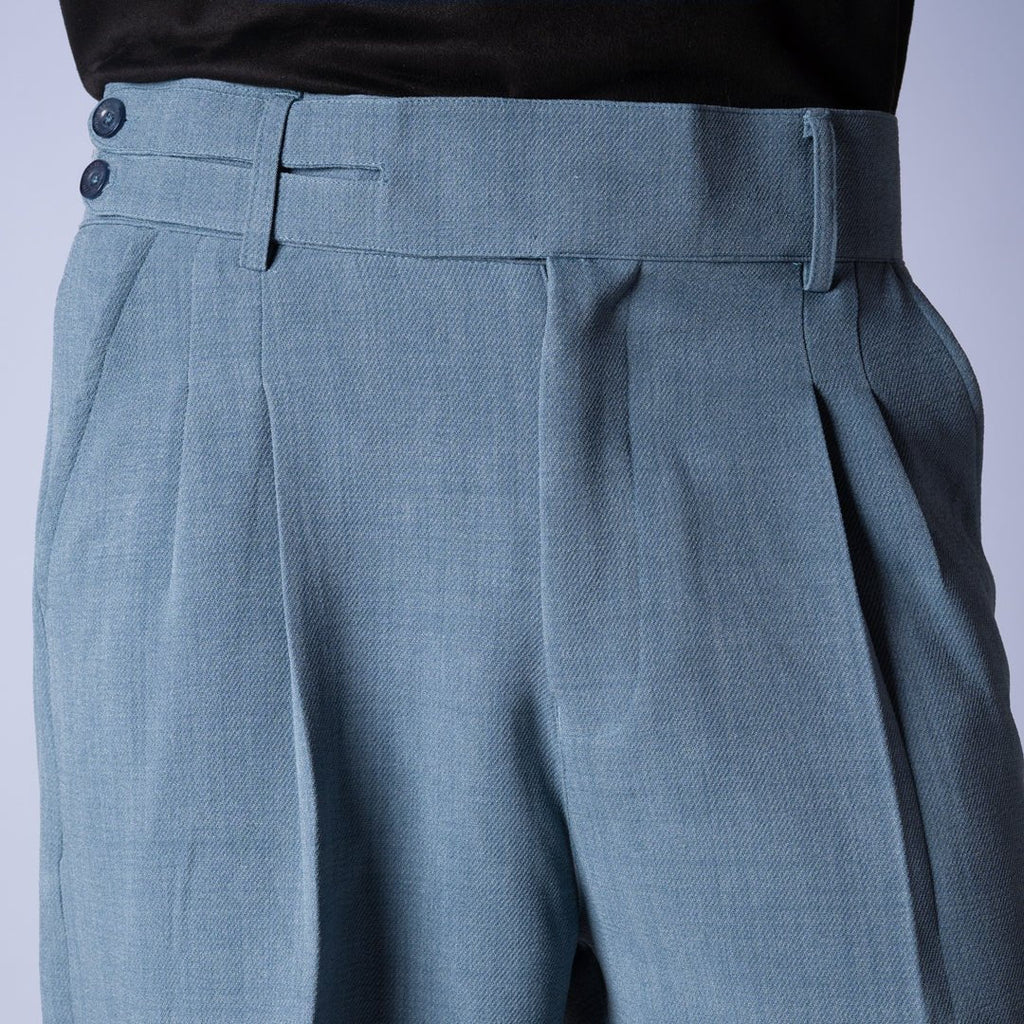 DUSTY BLUE DOUBLE FLAP TROUSER