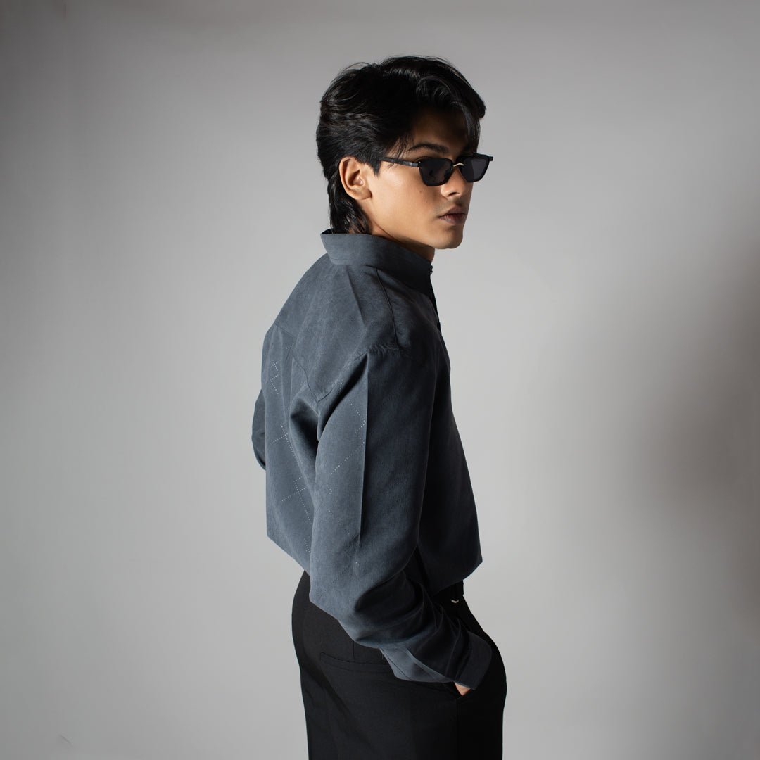 DUSTY BLUE SUEDE LASER LUXE SHIRT