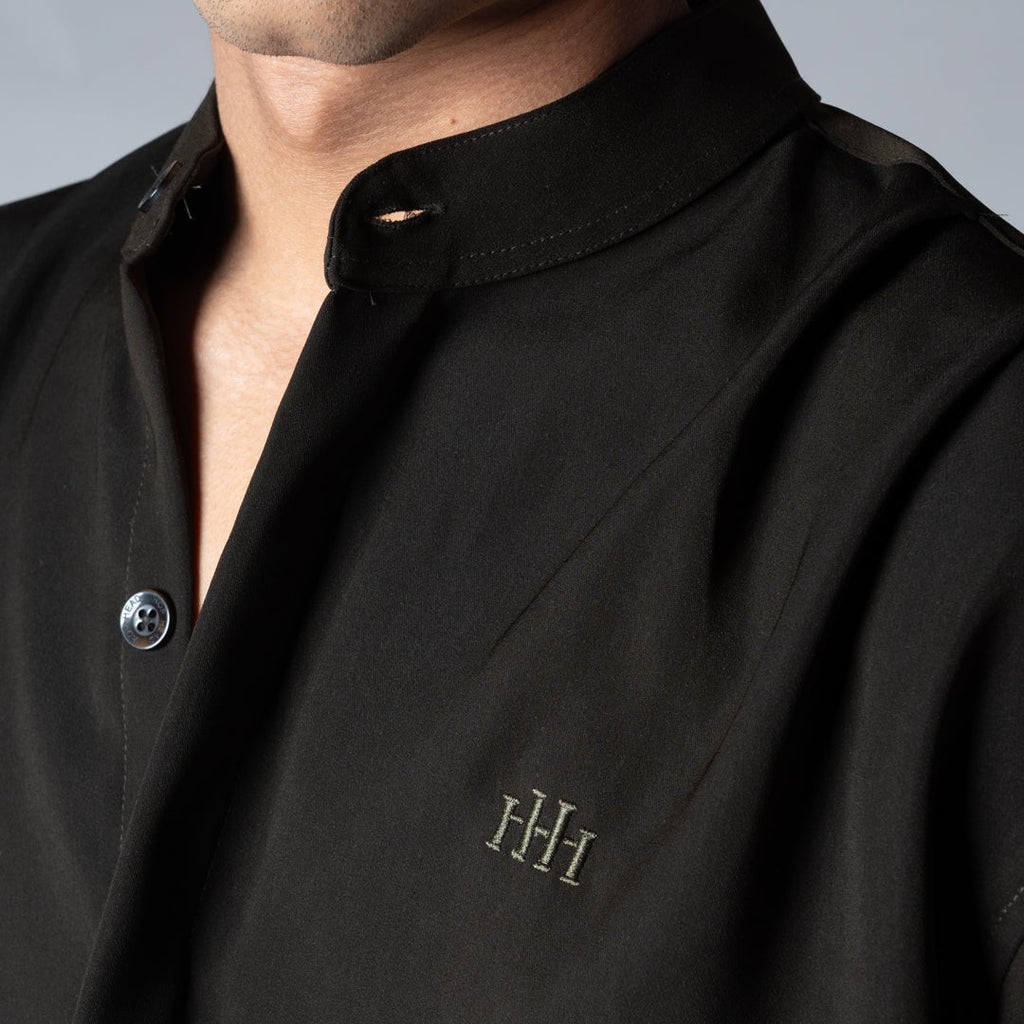 EARTHY OLIVE CHINESE COLLAR SHIRT