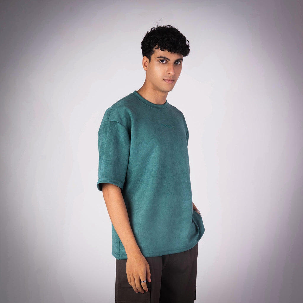 FOREST GREEN EMBROIDERED SUEDE T-SHIRT