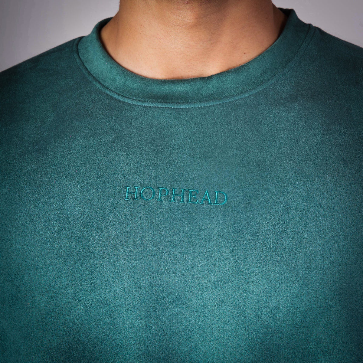 FOREST GREEN EMBROIDERED SUEDE T-SHIRT