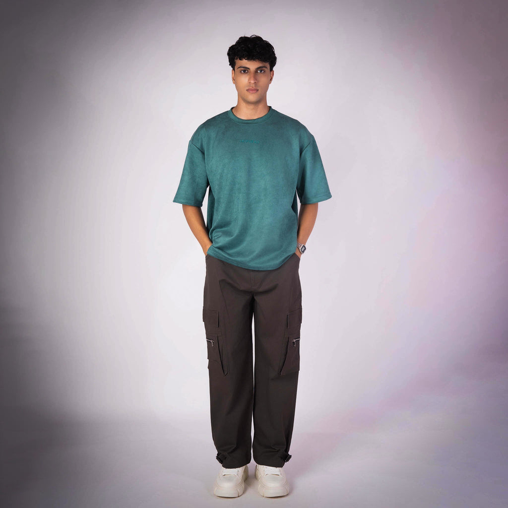 FOREST GREEN EMBROIDERED SUEDE T-SHIRT