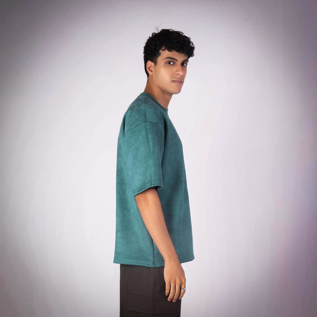 FOREST GREEN EMBROIDERED SUEDE T-SHIRT