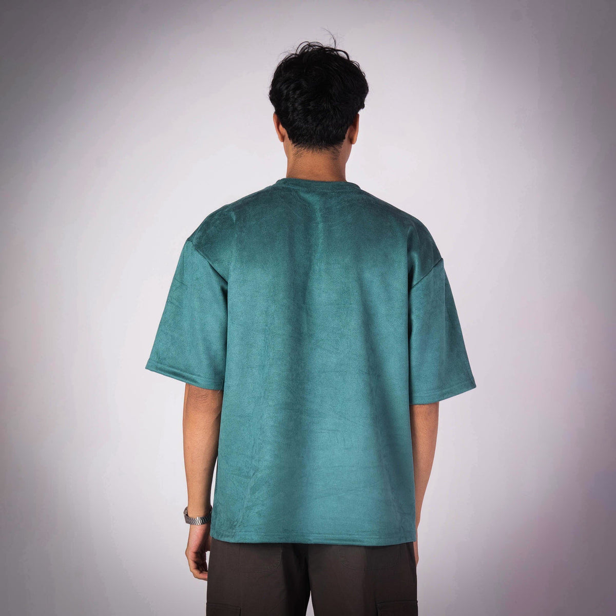FOREST GREEN EMBROIDERED SUEDE T-SHIRT