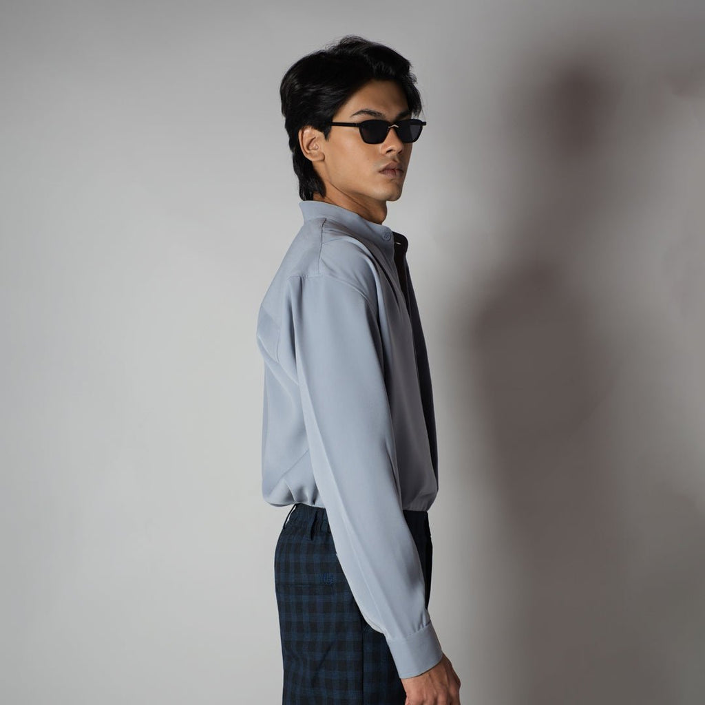 GREY CHINESE COLLAR SHIRT