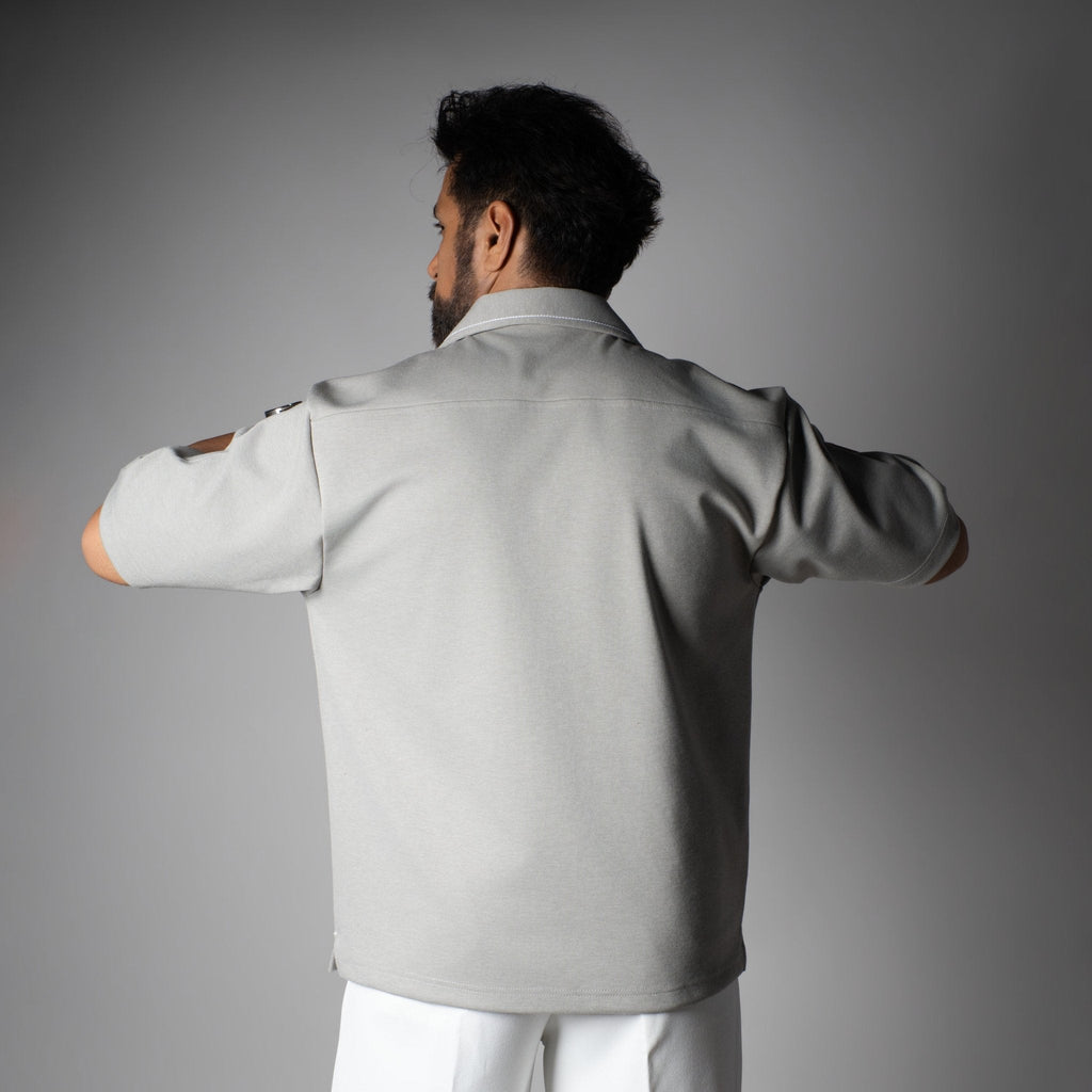 Grey Cuban Collar Shirt